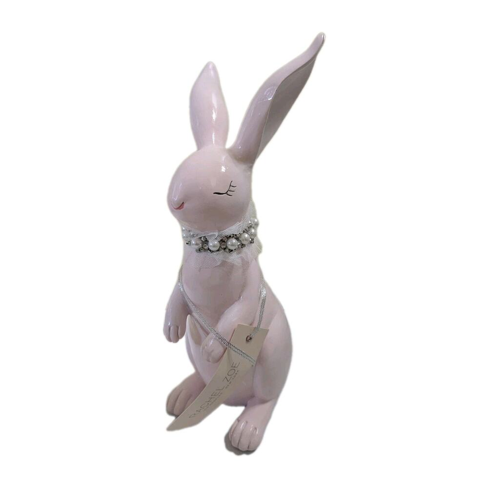 Rachel Zoe Easter Bunny Pink Figure W Pearl Diamond Necklace Home Decor NEW